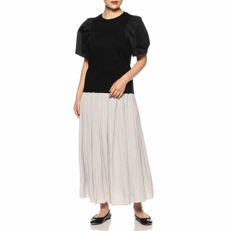 BARNEYS NEW YORK ウォッシャブルコンビネーションボリュームスリーブカットソー BLACK