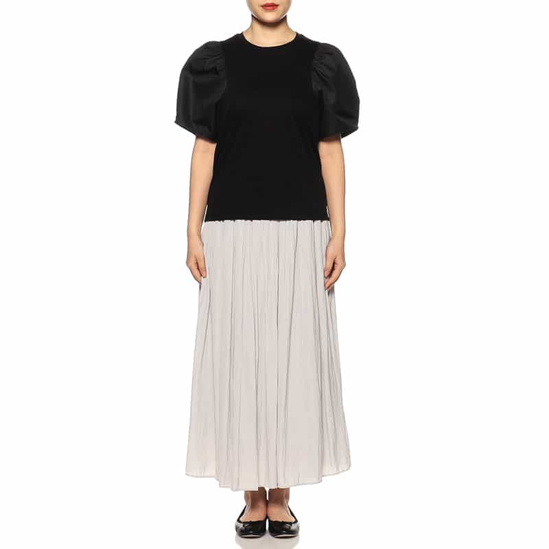 BARNEYS NEW YORK ウォッシャブルコンビネーションボリュームスリーブカットソー BLACK