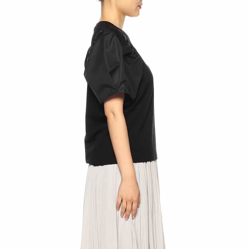 BARNEYS NEW YORK ウォッシャブルコンビネーションボリュームスリーブカットソー BLACK