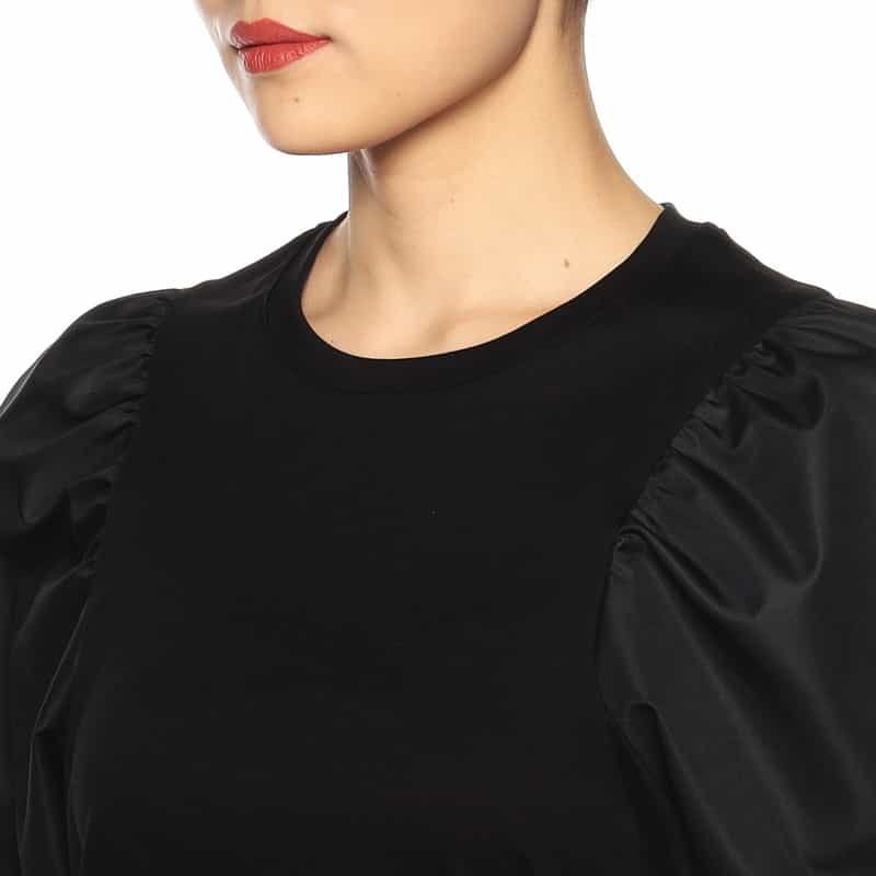 BARNEYS NEW YORK ウォッシャブルコンビネーションボリュームスリーブカットソー BLACK