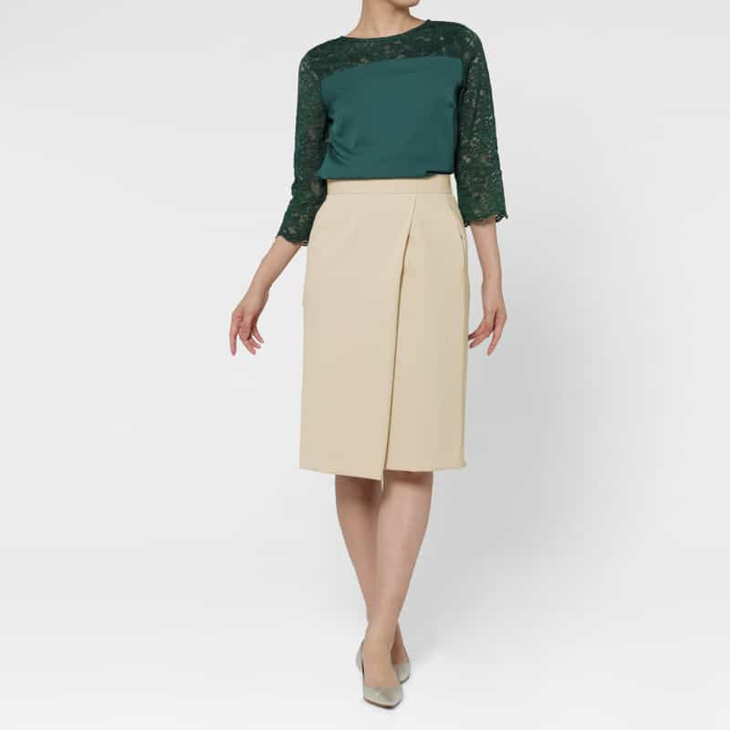 BARNEYS NEW YORK ダブルクロス素材Aラインスカート BEIGE