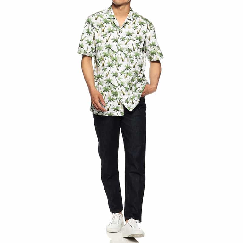 GUY ROVER プリントオープンカラーシャツ GREEN