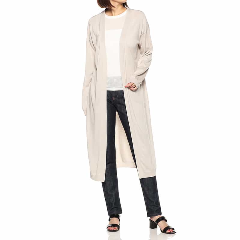 BARNEYS NEW YORK シルクコットンニットロングカーディガン LIGHT GRAY