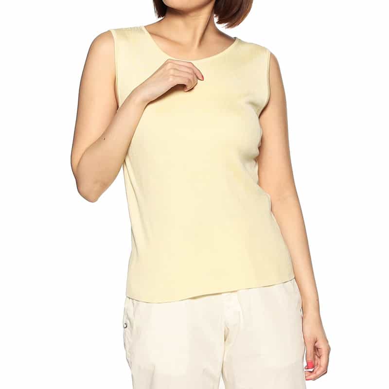 BARNEYS NEW YORK ウォッシャブルシルクリブノースリーブニットプルオーバー LIGHT YELLOW