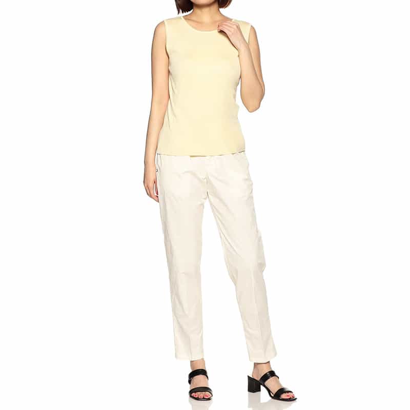 BARNEYS NEW YORK ウォッシャブルシルクリブノースリーブニットプルオーバー LIGHT YELLOW