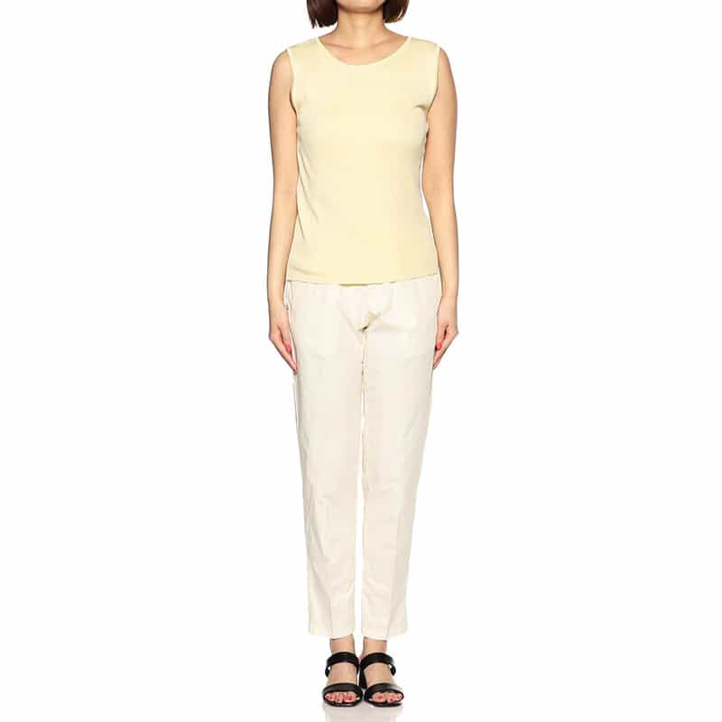 BARNEYS NEW YORK ウォッシャブルシルクリブノースリーブニットプルオーバー LIGHT YELLOW