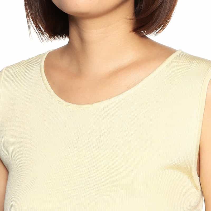 BARNEYS NEW YORK ウォッシャブルシルクリブノースリーブニットプルオーバー LIGHT YELLOW