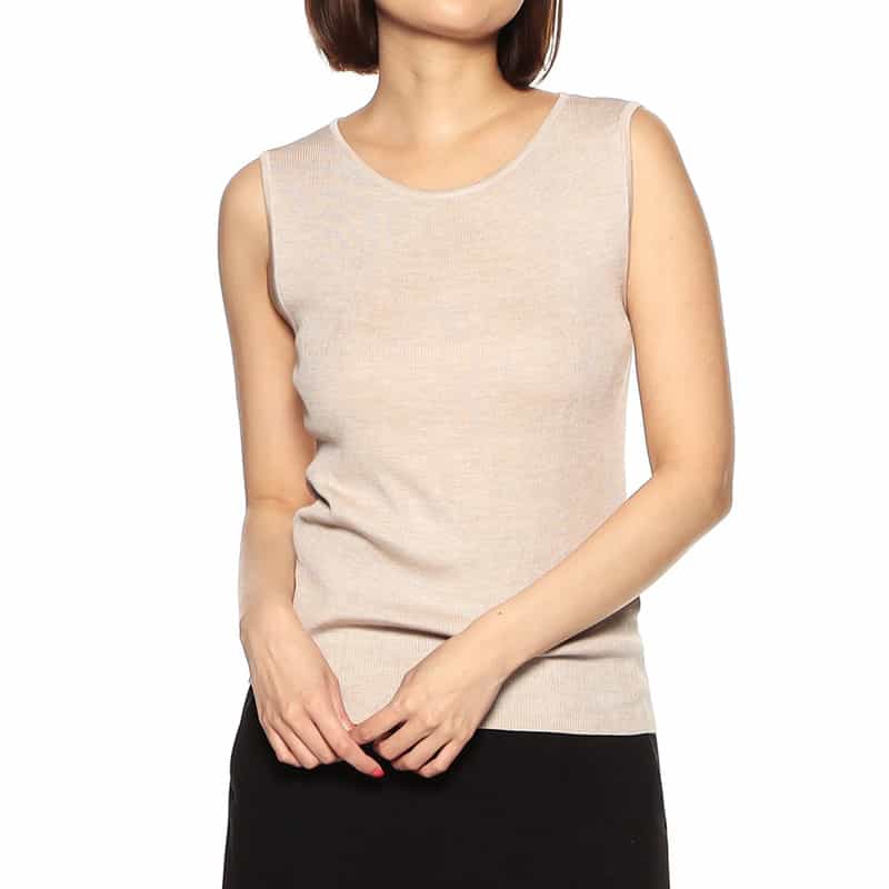 BARNEYS NEW YORK ウォッシャブルシルクリブノースリーブニットプルオーバー LT BEIGE