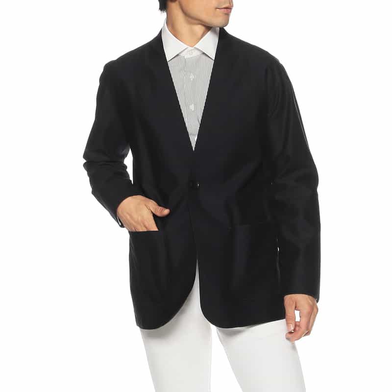 BARNEYS NEW YORK ノーカラージャケット NAVY