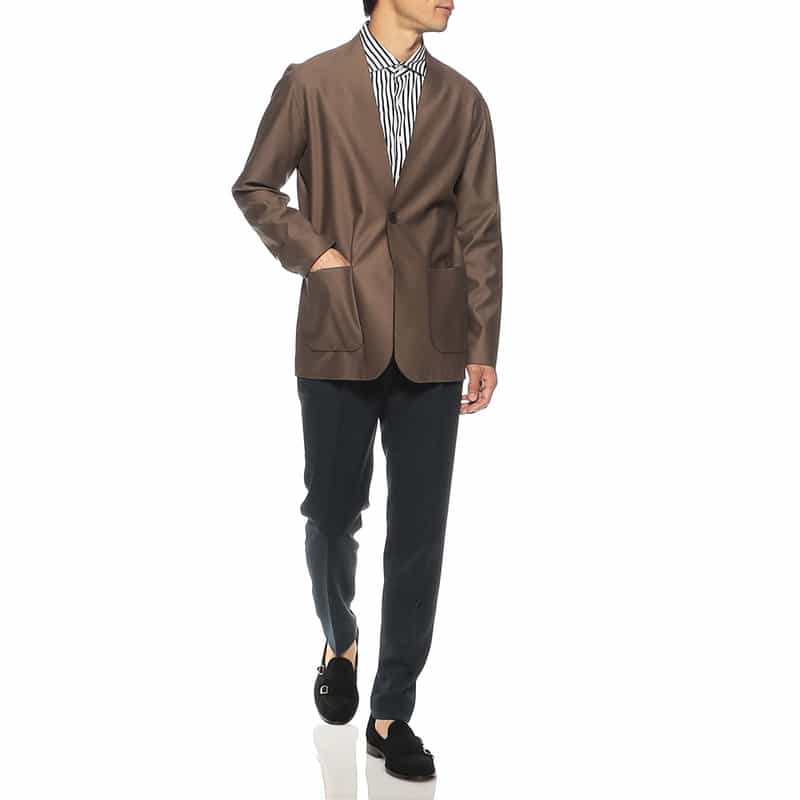 BARNEYS NEW YORK ノーカラージャケット BROWN