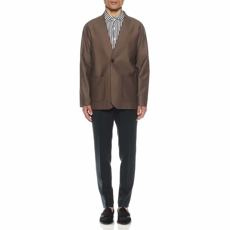 BARNEYS NEW YORK ノーカラージャケット BROWN