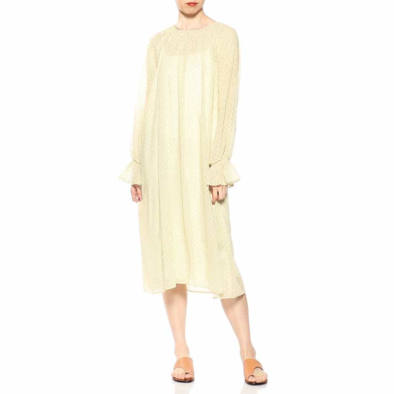 BARNEYS NEW YORK ウォッシャブルドット×ジオメトリックプリントAラインドレス （インナードレス付き） YELLOW