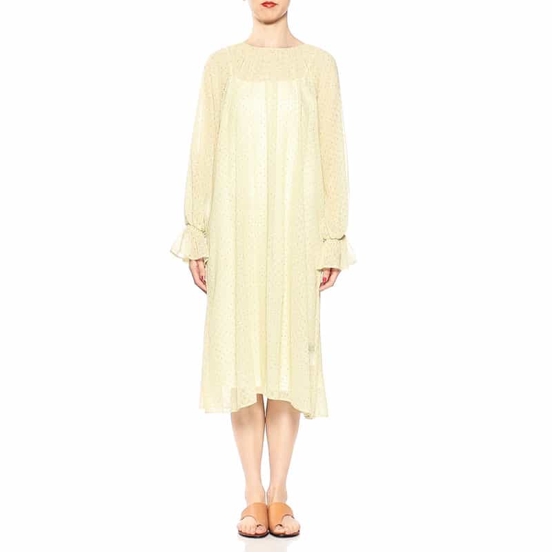 BARNEYS NEW YORK ウォッシャブルドット×ジオメトリックプリントAラインドレス （インナードレス付き） YELLOW