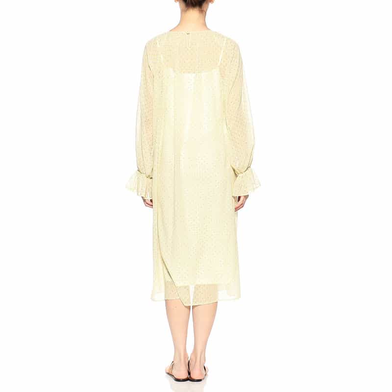 BARNEYS NEW YORK ウォッシャブルドット×ジオメトリックプリントAラインドレス （インナードレス付き） YELLOW