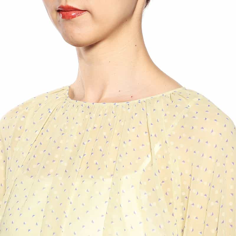 BARNEYS NEW YORK ウォッシャブルドット×ジオメトリックプリントAラインドレス （インナードレス付き） YELLOW