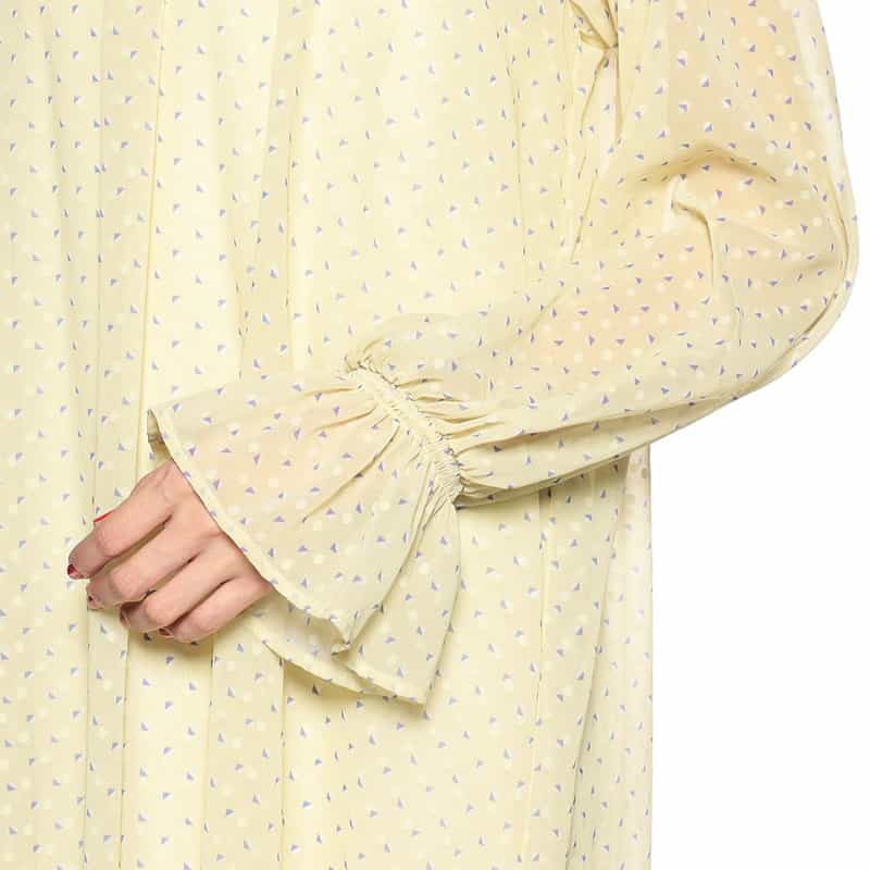 BARNEYS NEW YORK ウォッシャブルドット×ジオメトリックプリントAラインドレス （インナードレス付き） YELLOW