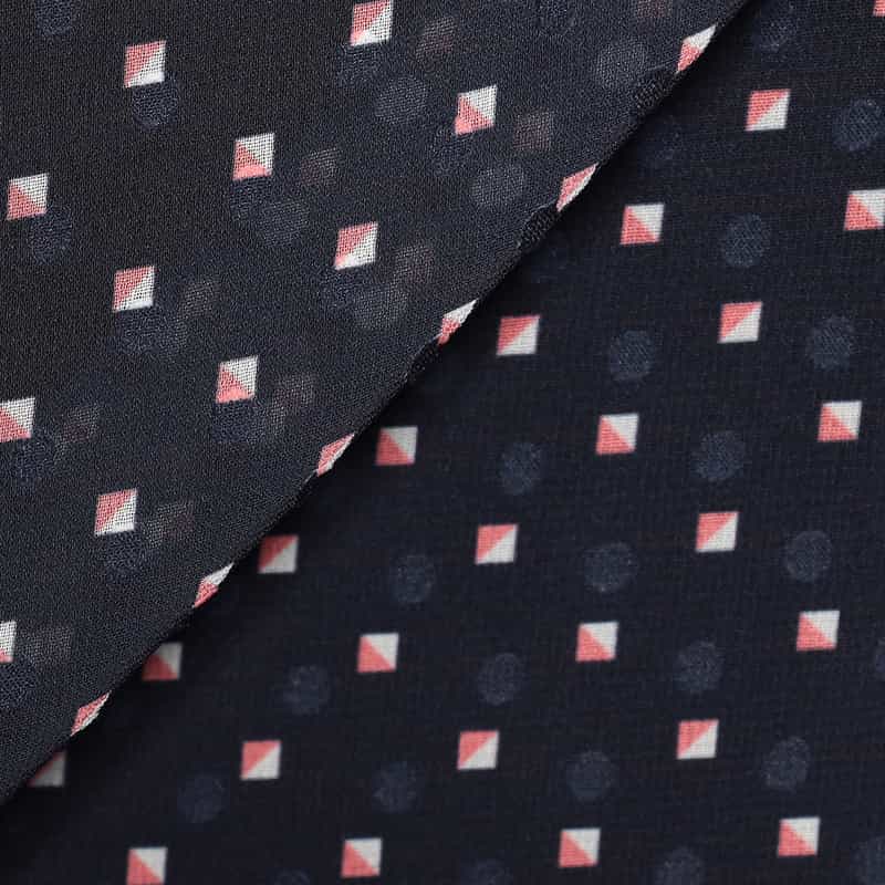 BARNEYS NEW YORK ウォッシャブルドット×ジオメトリックプリントAラインドレス （インナードレス付き） NAVY