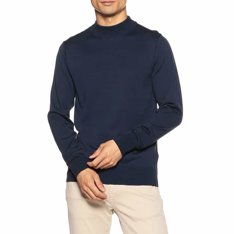 BARNEYS NEW YORK シーアイランドコットン×シルク モックネックニットプルオーバー NAVY