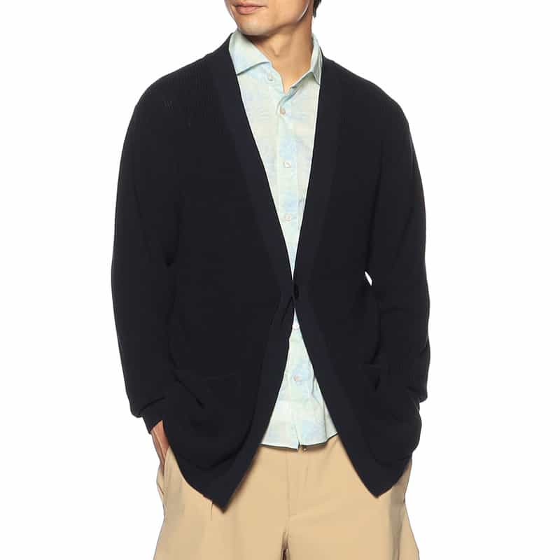 BARNEYS NEW YORK アイスコットンVネックカーディガン NAVY