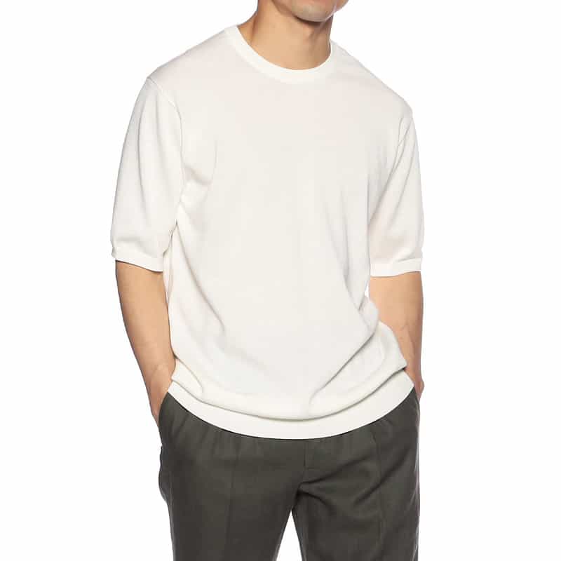 BARNEYS NEW YORK 海島綿ハーフスリーブニットソー WHITE