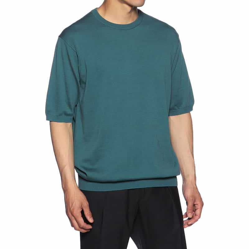 BARNEYS NEW YORK 海島綿ハーフスリーブニットソー GREEN