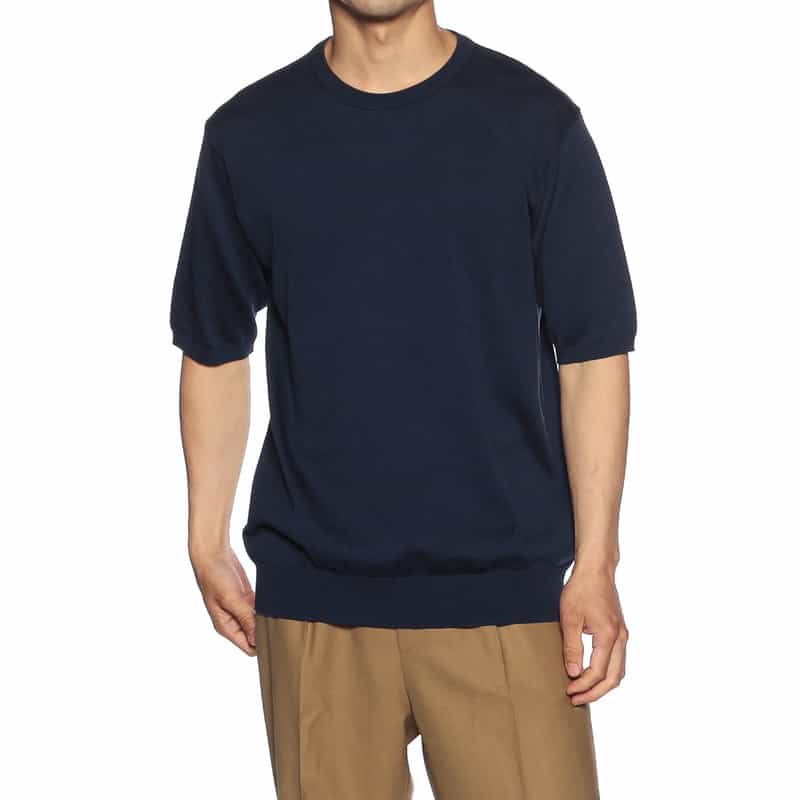 BARNEYS NEW YORK 海島綿ハーフスリーブニットソー NAVY