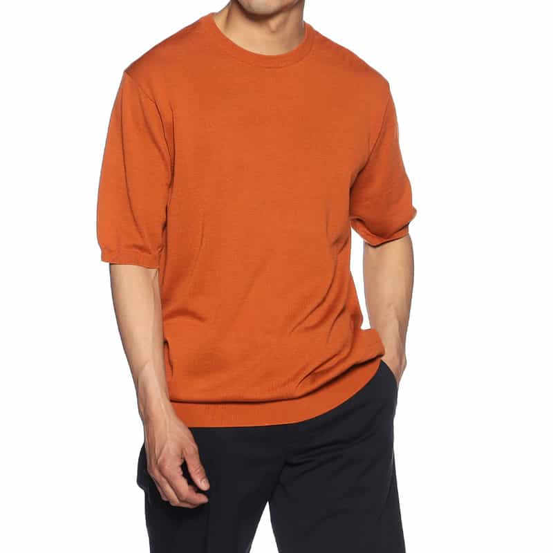 BARNEYS NEW YORK 海島綿ハーフスリーブニットソー ORANGE