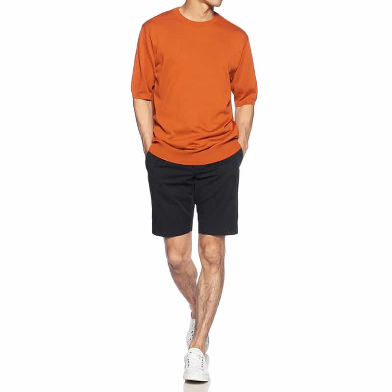 BARNEYS NEW YORK 海島綿ハーフスリーブニットソー ORANGE