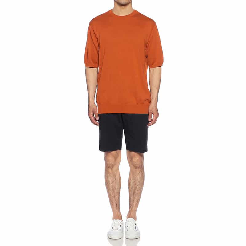 BARNEYS NEW YORK 海島綿ハーフスリーブニットソー ORANGE