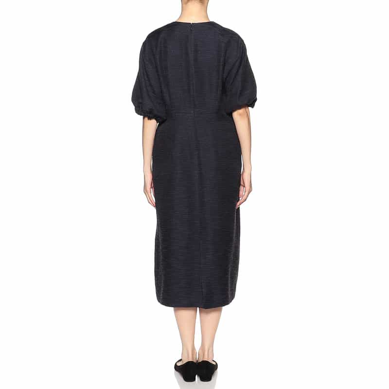 BARNEYS NEW YORK ミックスツィードバルーンスリーブドレス NAVY