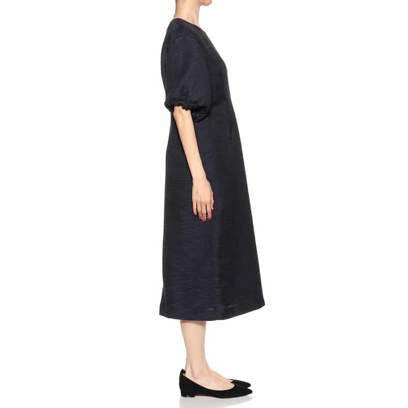 BARNEYS NEW YORK ミックスツィードバルーンスリーブドレス NAVY