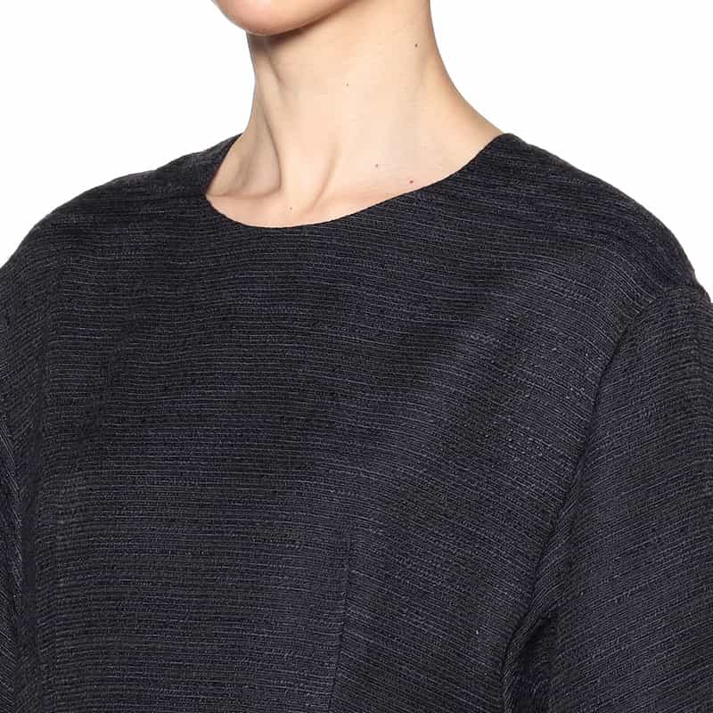 BARNEYS NEW YORK ミックスツィードバルーンスリーブドレス NAVY