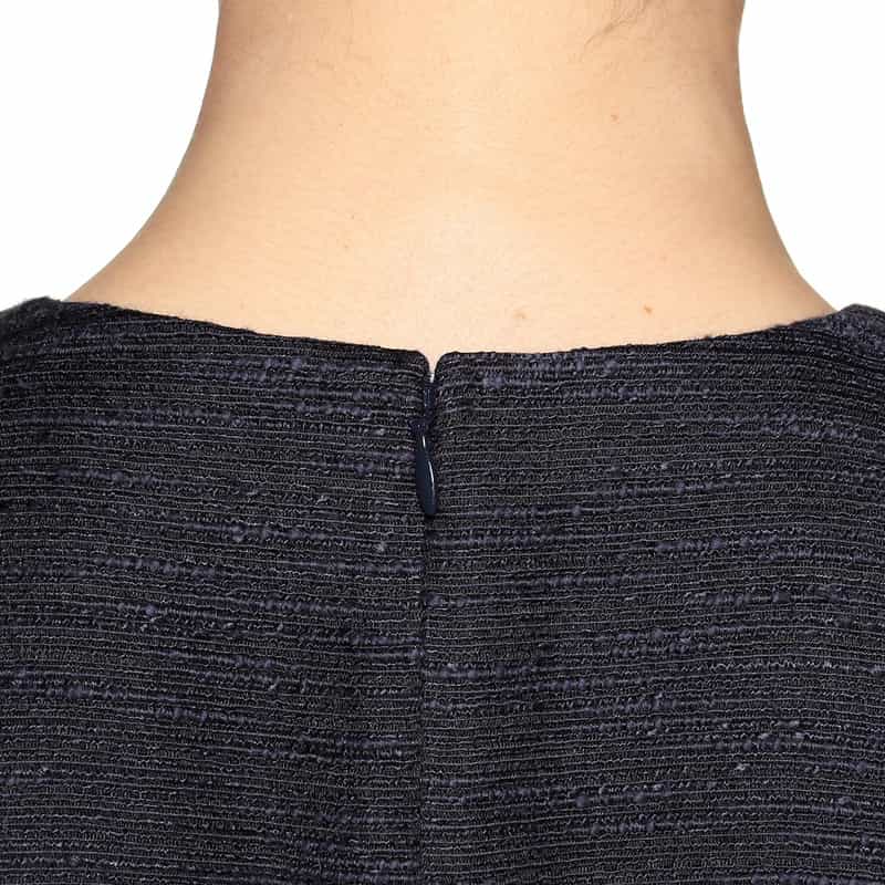 BARNEYS NEW YORK ミックスツィードバルーンスリーブドレス NAVY