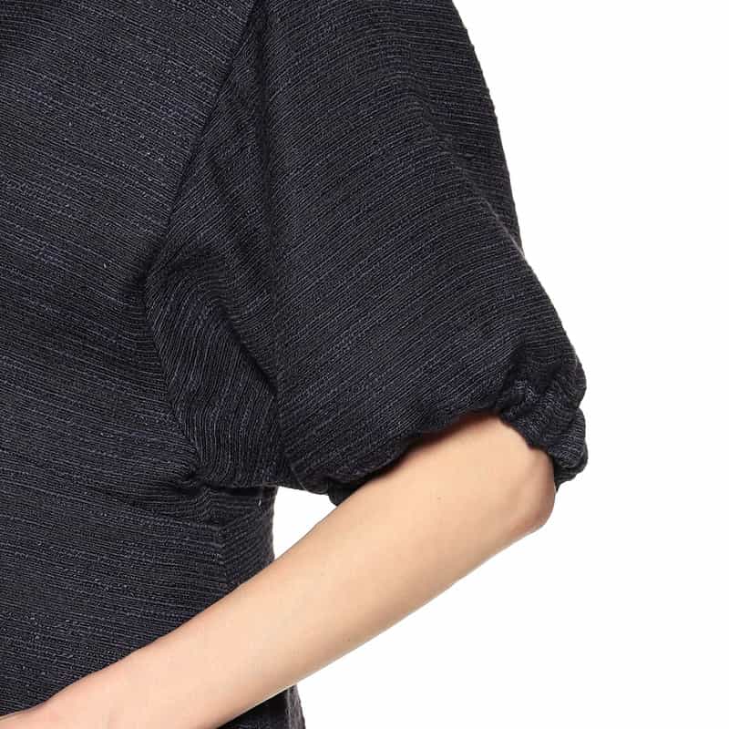 BARNEYS NEW YORK ミックスツィードバルーンスリーブドレス NAVY