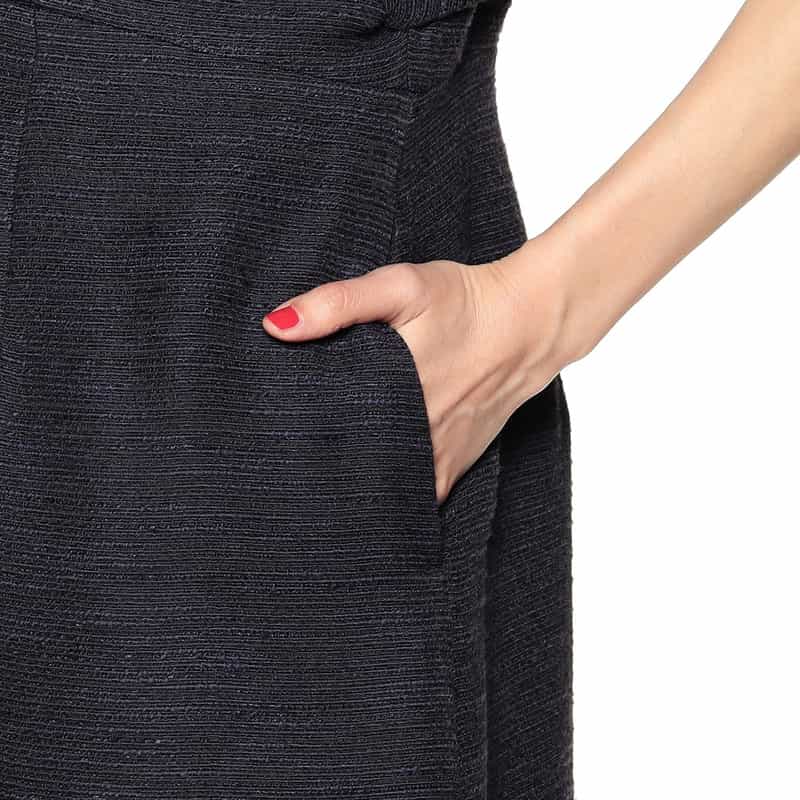 BARNEYS NEW YORK ミックスツィードバルーンスリーブドレス NAVY