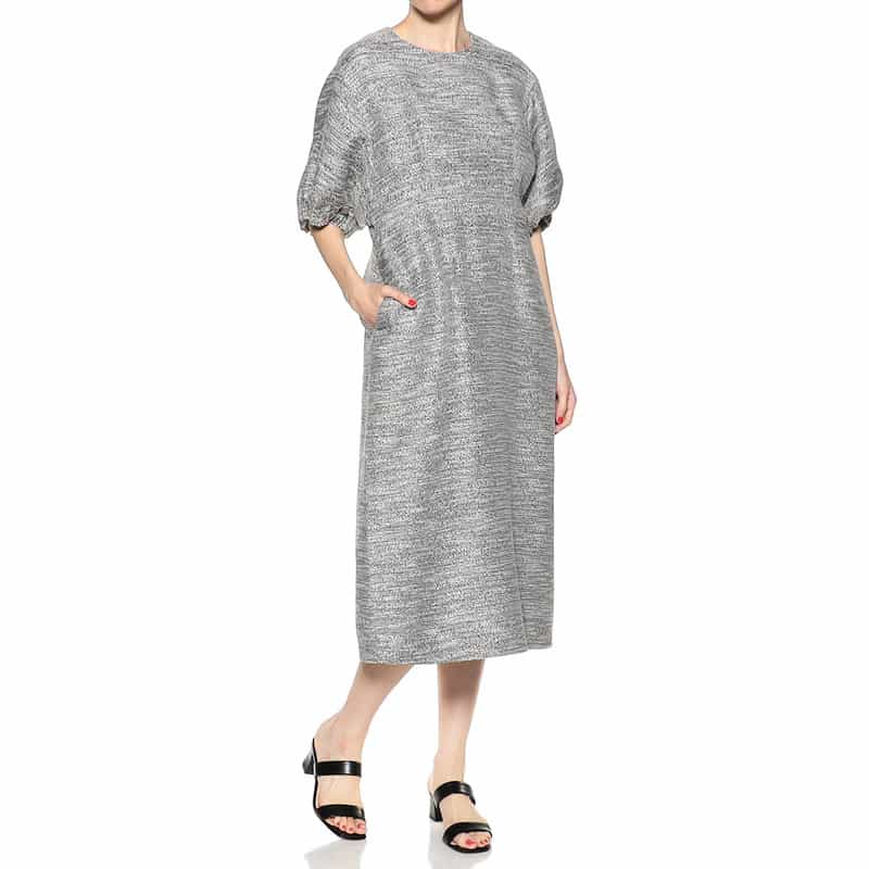 BARNEYS NEW YORK ミックスツィードバルーンスリーブドレス BLACK