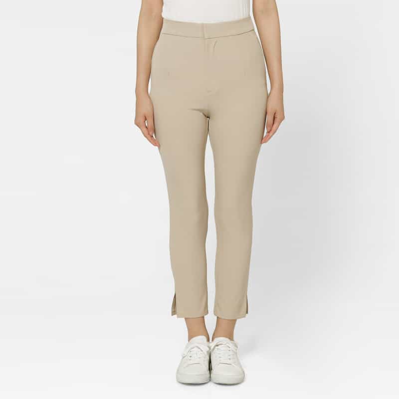 BARNEYS NEW YORK ウォッシャブル サイドスリットスリムパンツ BEIGE