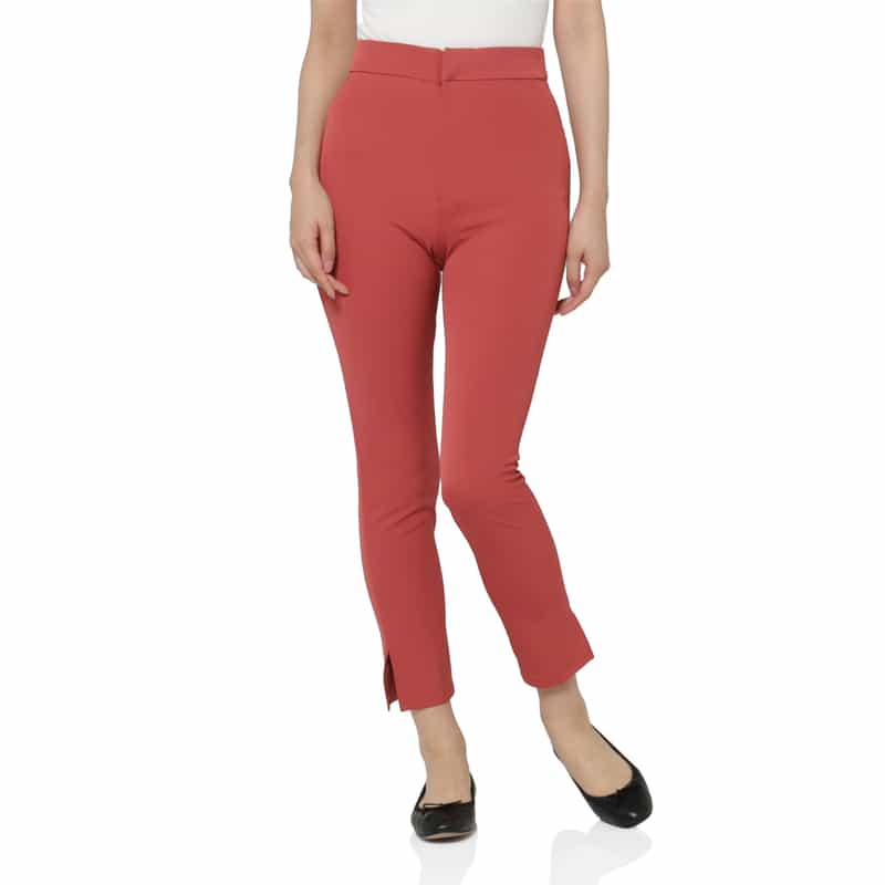 BARNEYS NEW YORK ウォッシャブル サイドスリットスリムパンツ PINK