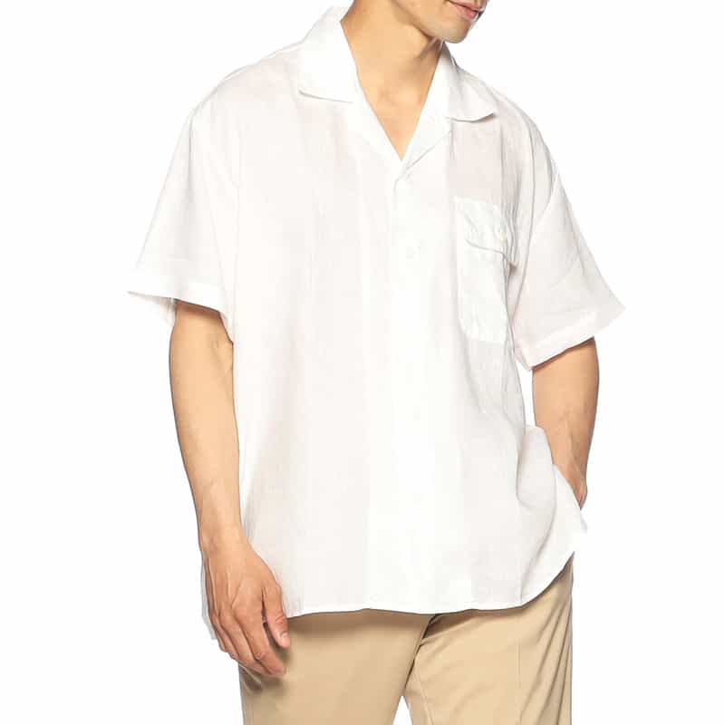 GIVE LIFE バーニーズ　ニューヨーク限定リネンオープンカラーシャツ WHITE