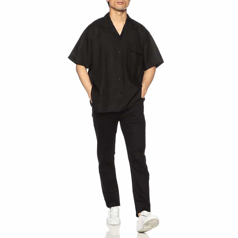 GIVE LIFE バーニーズ　ニューヨーク限定リネンオープンカラーシャツ BLACK