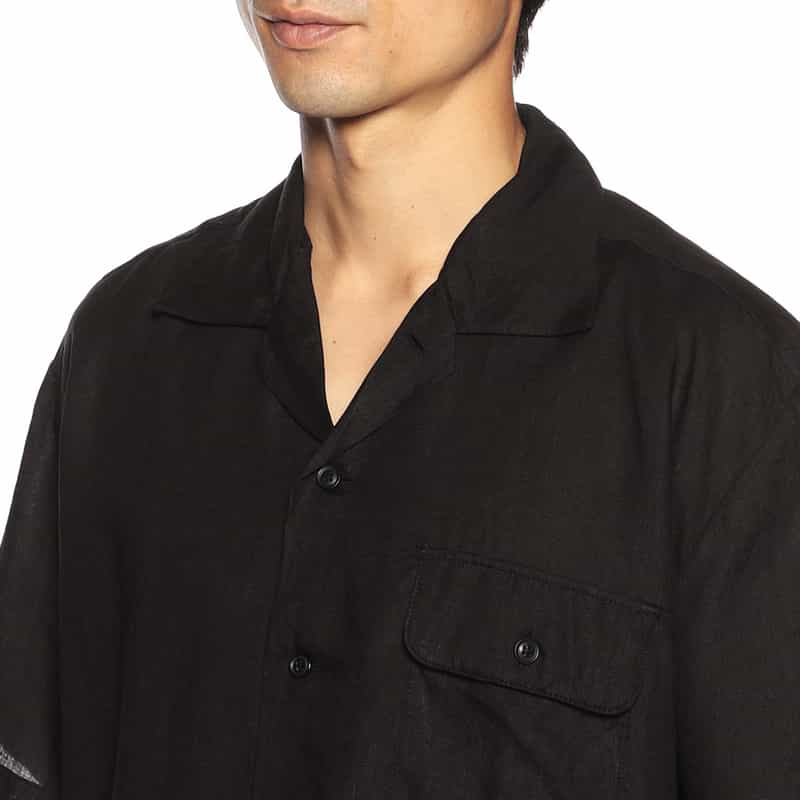 GIVE LIFE バーニーズ　ニューヨーク限定リネンオープンカラーシャツ BLACK
