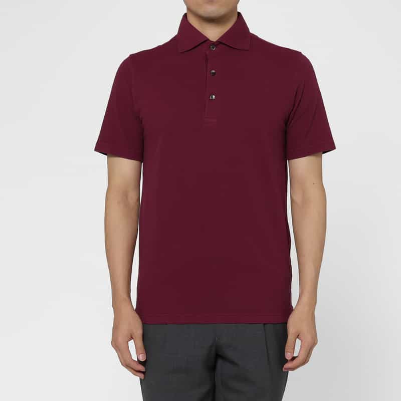 BARNEYS NEW YORK 鹿の子素材コットンポロシャツ WINE