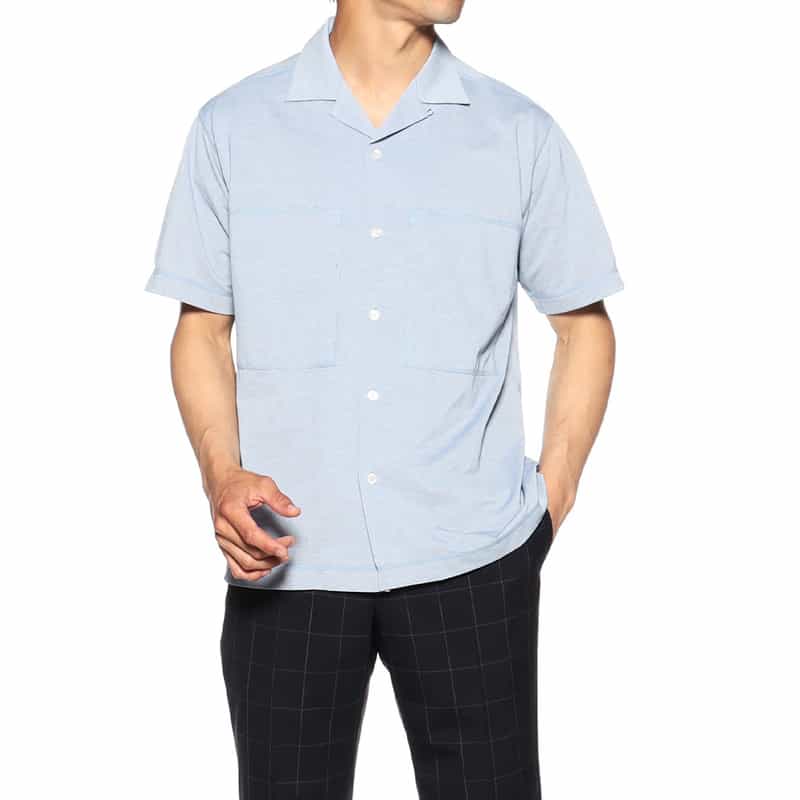 BARNEYS NEW YORK 鹿の子オープンカラーシャツ BLUE