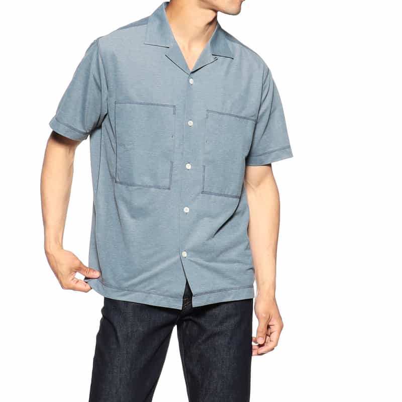 BARNEYS NEW YORK 鹿の子オープンカラーシャツ NAVY