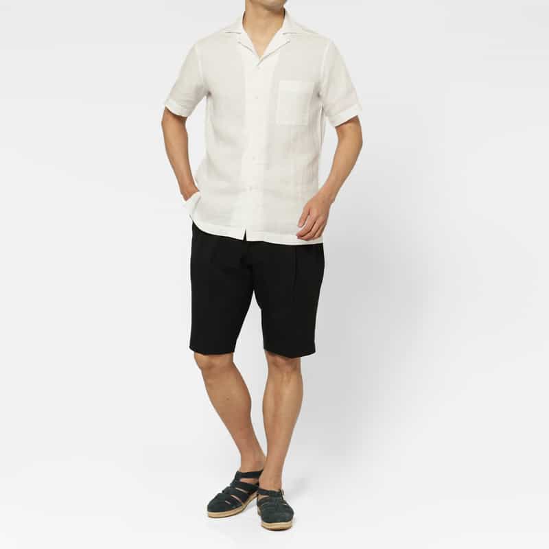 BARNEYS NEW YORK オープンカラーリネンシャツ WHITE
