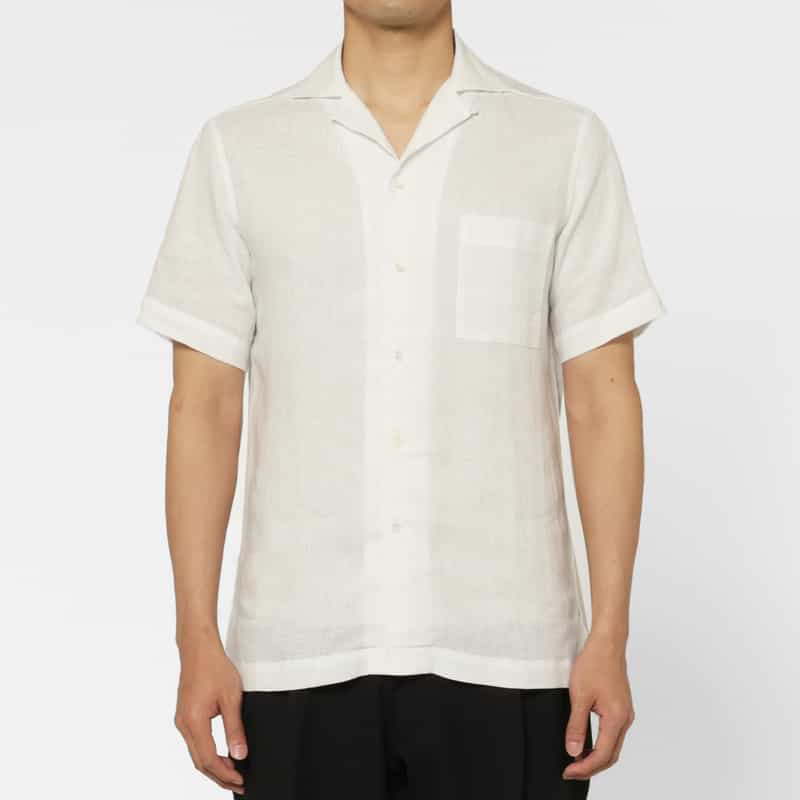 BARNEYS NEW YORK オープンカラーリネンシャツ WHITE