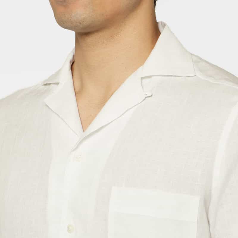 BARNEYS NEW YORK オープンカラーリネンシャツ WHITE