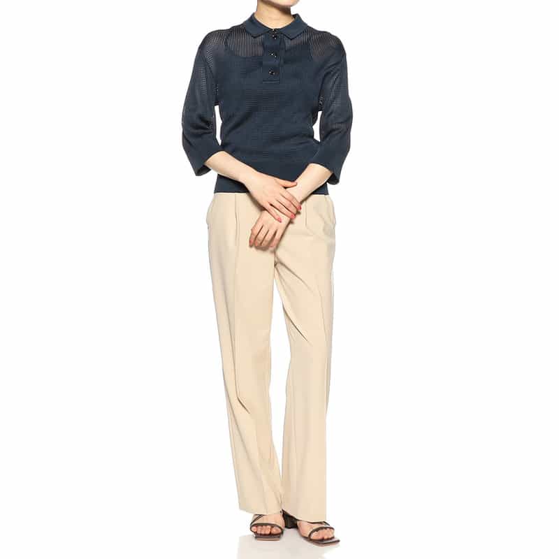 BARNEYS NEW YORK ウォッシャブルハイウエストワイドパンツ LT BEIGE