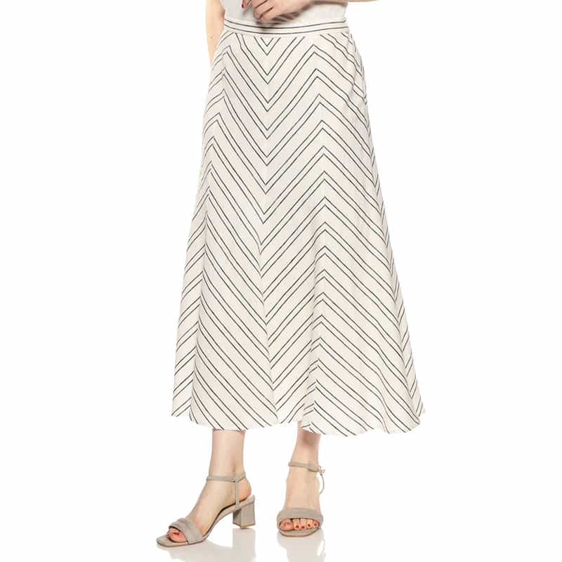 BARNEYS NEW YORK ウォッシャブルストライプ柄プリントロングスカート WHITE