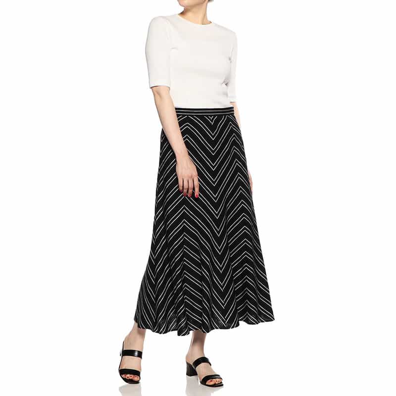 BARNEYS NEW YORK ウォッシャブルストライプ柄プリントロングスカート BLACK